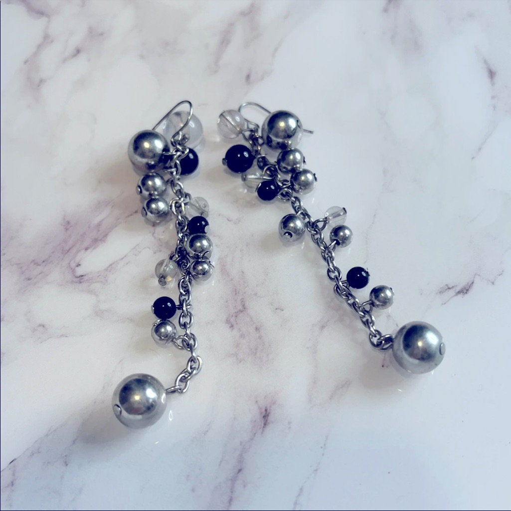 Asos Silver Beaded Earrings With Black Silver And Clear Beads 5$